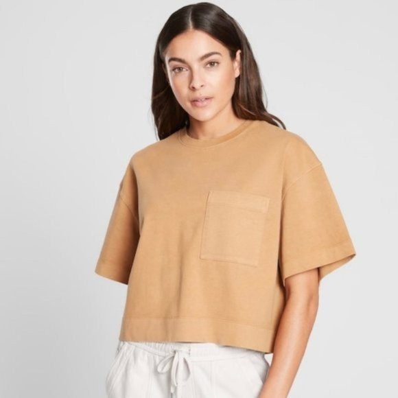 Athleta Tops - Athleta Classic Cotton Crop Boxy Tee In Gold